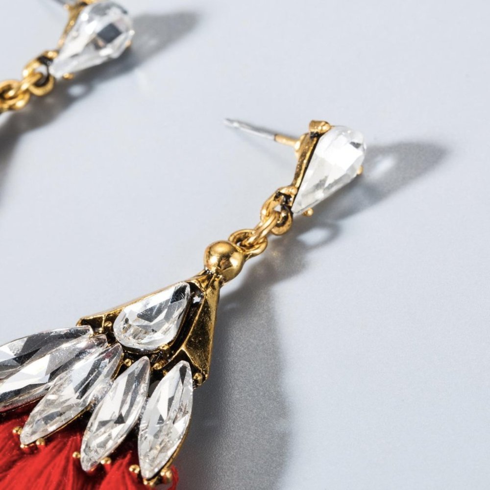 New Red Crystal Tassel Earrings - Picture 3 of 5